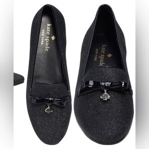 KATE SPADE NEW YORK GEORGIA GLITTER LOAFERS, SIZE 6B, BLACK